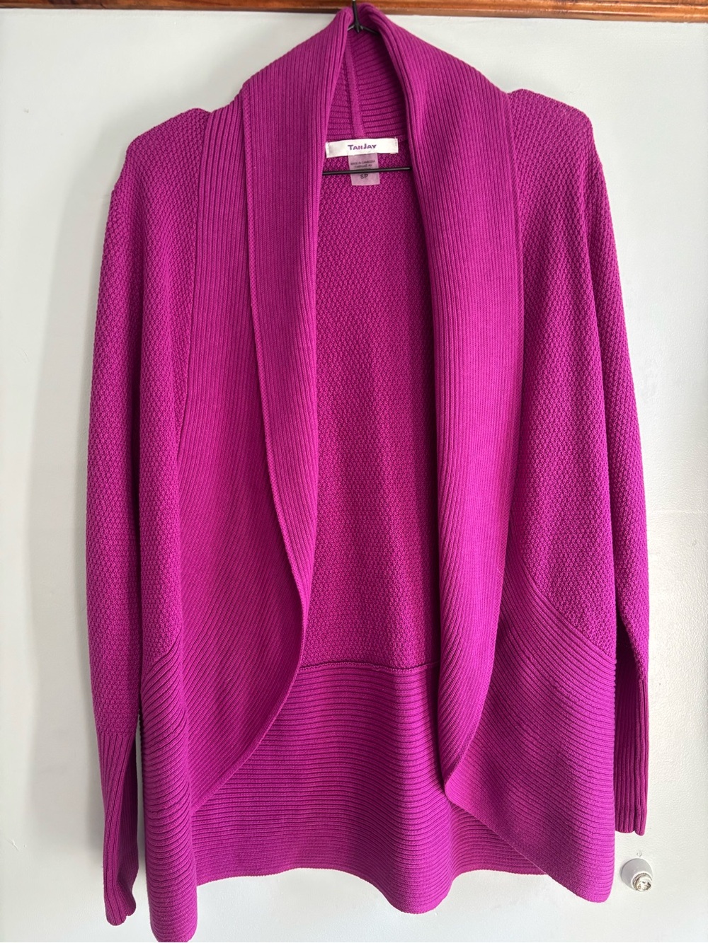 TanJay Fuchsia Open-Front Shawl Collar Cardigan